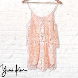 Yumi Kim Anthropologie Jet Set Lace Romper Size Large Pink New